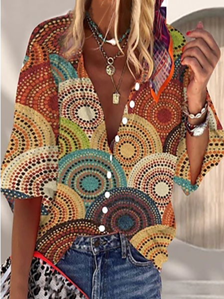 

Geometric Casual V Neck Shirts & Tops, Multicolor, Shirts & Blouses