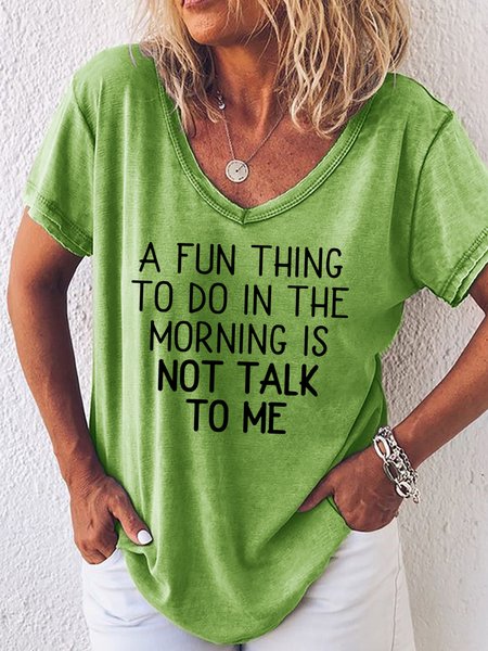 

A Fun Thing To Do In The Morning Funny Letter V Neck Short Sleeve T-shirt, Green, T-shirts