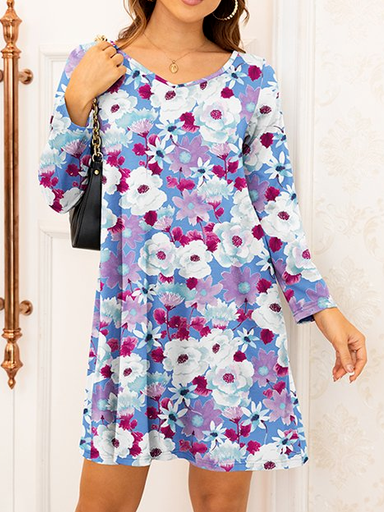 

Floral Cotton Blends V Neck Casual Vacation Dresses, Purple, Floral Dresses