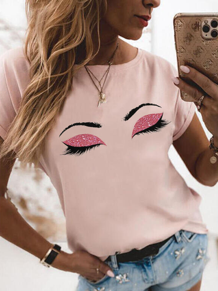 

Casual Loosen Crew Neck Shirts & Tops, Pink, T-Shirts