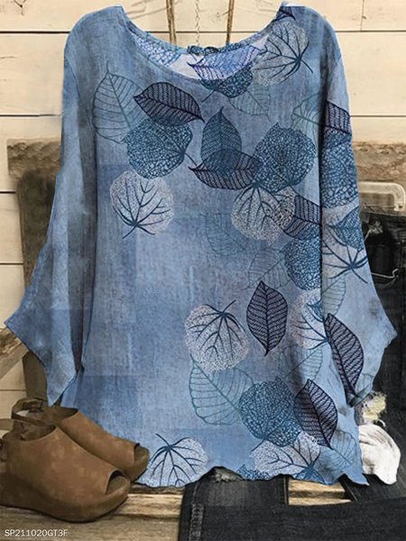 

Leaves Casual Shirts & Tops, Blue, Long sleeve tops