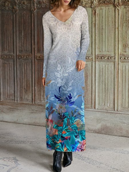 

Cotton Blends Casual Printed Dresses, Blue, Floral Dresses