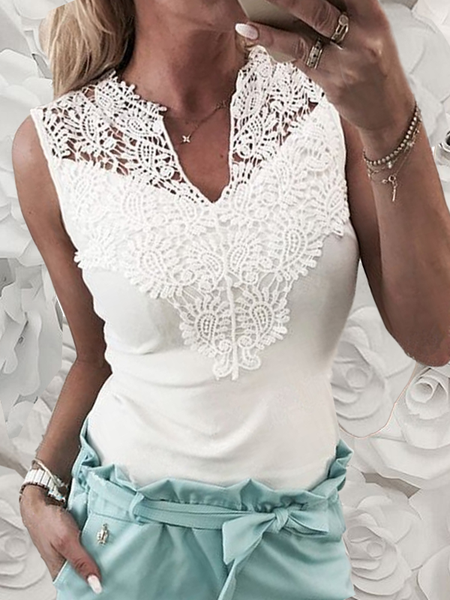 

Casual V Neck Loosen Shirts & Tops, White, Tops