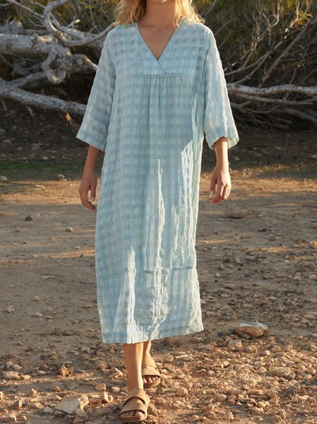 

Solid V Neck Casual Dresses, Blue, Casual Dresses