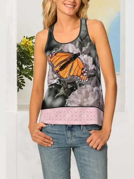

Monarch Butterfly Black Pink Gothic Tile Border Tank Top, Gray, Tanks & Camis