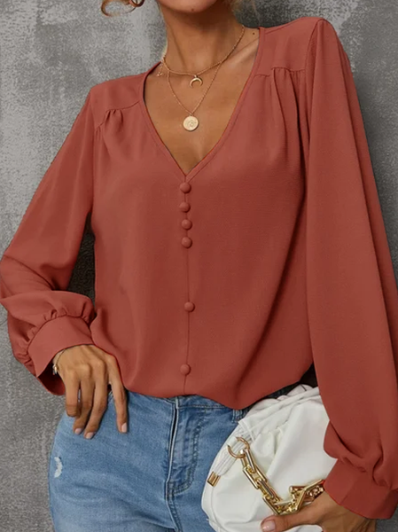 

V Neck Casual Shirts & Tops, Dusty pink, Tops