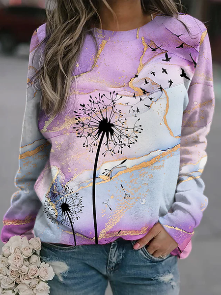 

Dandelion Abstract Casual Vacation Cotton Blends Crew Neck Sweatshirt, Purple, Sweatshirts & Hoodies