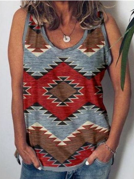 

Geometric Crew Neck Casual Loosen Vests, Multicolor, Tanks & Camis