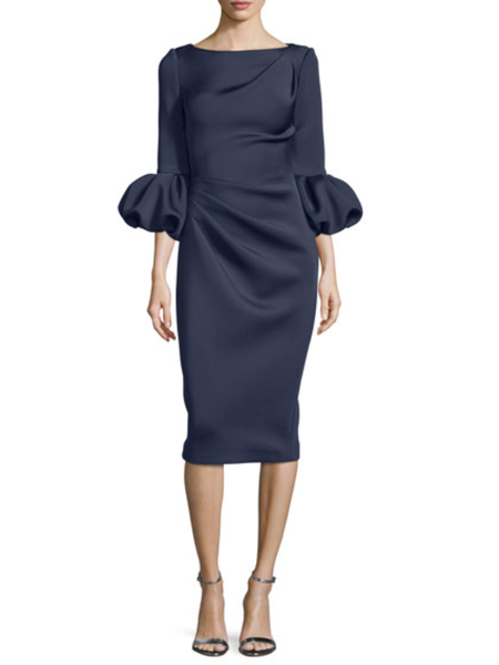 

Spring Crew Neck Regular Fit Lightweight Slightly stretchy Dresses, Navyblue, Midi Dresses