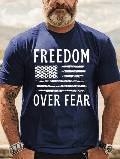 

Freedom Over Fear Crew Neck Short Sleeve T-Shirt, Purplish blue, T-shirts
