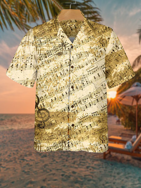 

Holiday Casual Music Elements Score Gradients and Notes Pattern Hawaiian Print Shirt Top, As picture, Men's Floral shirt