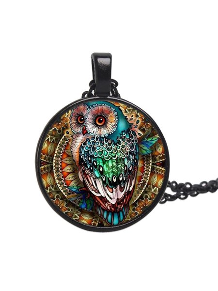 

JFN Time Stone Owl Painted Necklace, Black, Necklaces