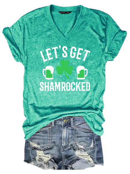 

Let's Get Shamrocked St Patrick V Neck Tops&Shirts, Green, T-shirts