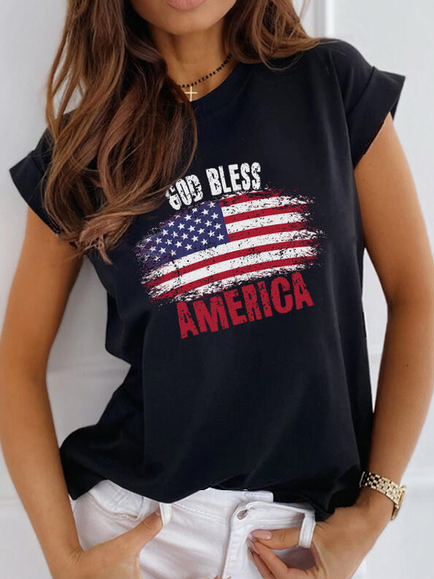 

Casual Round Neck Flag Shirts & Tops, Black, Tees & T-shirts
