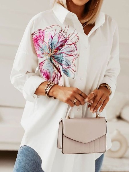 

Casual Shirt Collar Pockets Shirts & Tops, White, Blouses & Shirts