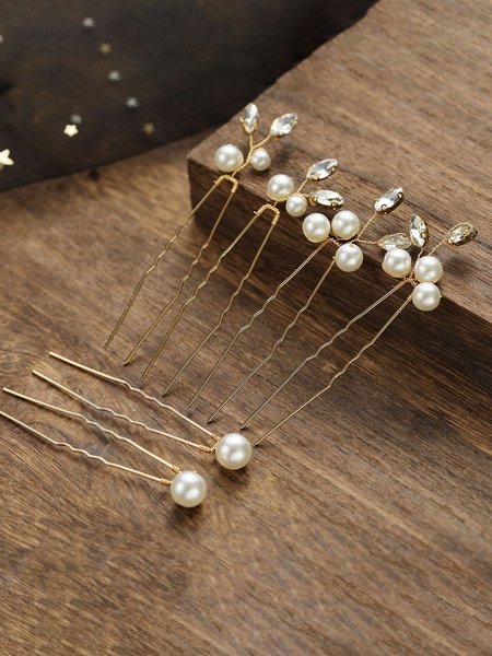 

6 Piece Elegant Bridal Pearl Rhinestone Tiara, As picture, Headwear