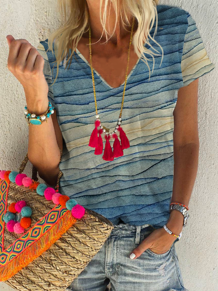 

Casual Abstract Shirts & Tops, Blue, T-Shirts