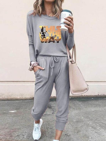 

Letter Cotton Blends Suits, Gray, Suit Set