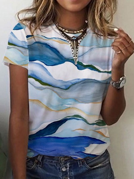 

Abstract Printed Casual Short Sleeve Loosen Shirts & Tops, As picture, T-Shirts