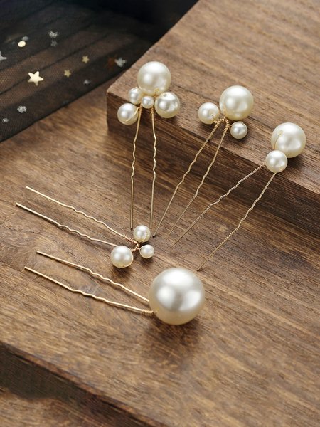 

5 Piece Elegant Bridal Pearl Tiara, As picture, Headdress