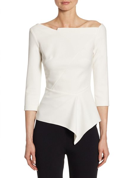 

Simple Three QuarterBoat Neck Top, White, Tops