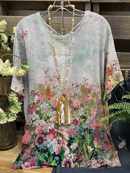 

Floral Vacation Loosen Shirts & Tops, Multicolor, T-Shirts