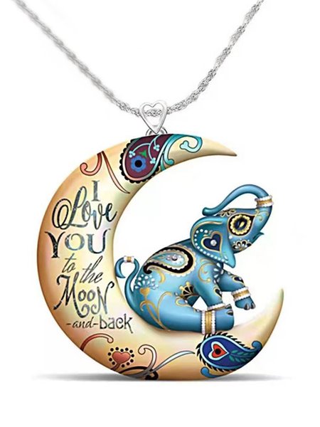 JFN Moon Elephant Necklace, As picture, Necklaces