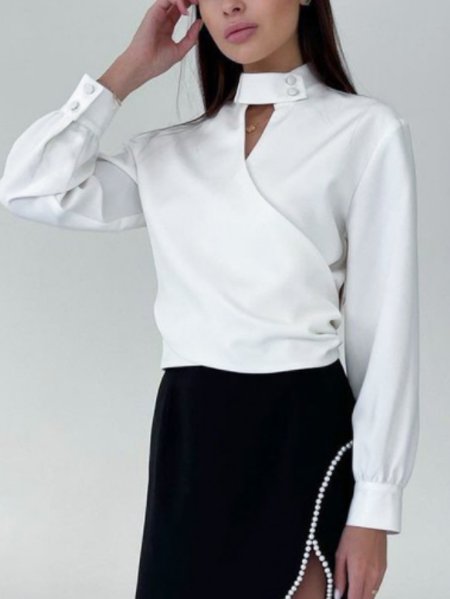 

Solid Elegant Regular Fit Top, White, Tops