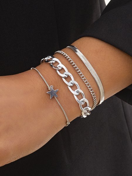 Star Metal Chain Bracelet, Silver, Bracelets