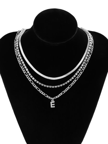 

Hip Hop Diamond Alphabet Pendant Necklace, Silver, Necklaces