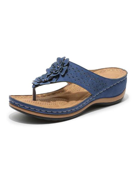 

Faux Leather Three-dimensional Flower Decorative Hollow Wedge Flip-flops, Blue, Women Shoes>>Women's Shoes>>Women sandals Slippers