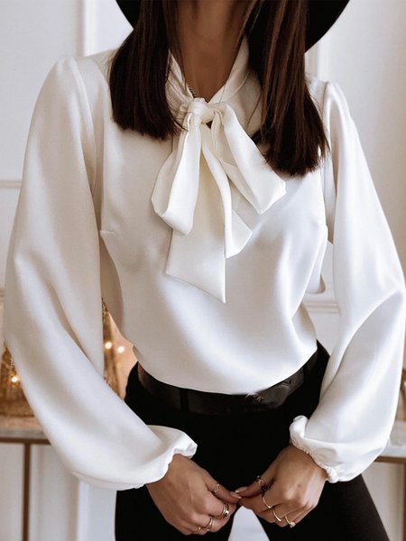 

Long Sleeve Casual V Neck Shirts & Tops, White, Tops