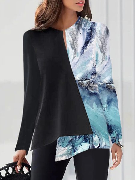 

Sea Color Block Casual Loosen Long sleeve tops, Multicolor, Tops