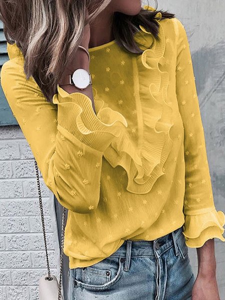 

Flare Sleeve Regular Fit Chiffon Shirts & Tops, Yellow, Tops