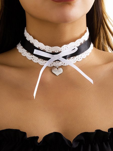 Lace Bow Clavicle Necklace, As picture, Necklaces