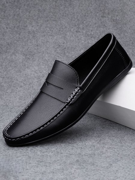 

Men's Soft Sole Casual Leather Shoes, Black, Men's flat & loafers
