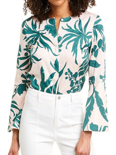 

Vacation Daily Long sleeve Plants Top, Green, Tops