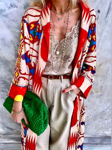 

Loosen Geometric Boho Outerwear, As picture, Outerwear