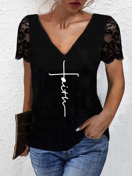 

Casual Regular Fit Shirts v neck & Tops, Black, T-Shirts