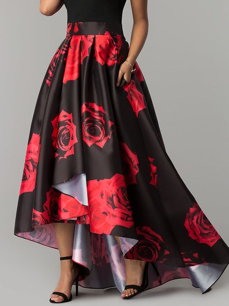 

Floral Elegant Daily Regular Fit Skirt, Black, Maxi Skirts