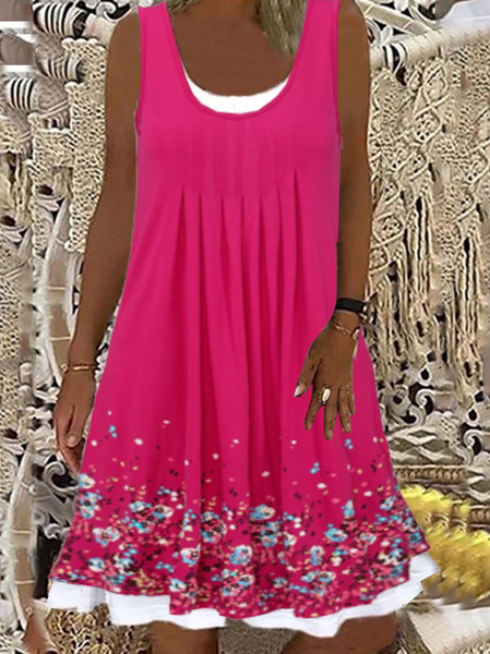 

Cotton Blends Casual U-Neck Dresses, Rose red, Mini Dresses