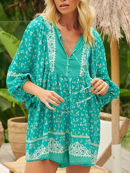 

Loosen Boho Tribal Dresses, Green, Mini Dresses