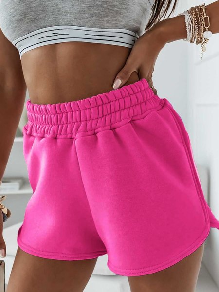 

Pink Cotton Blends Solid Sport Shorts, Rose red, Shorts