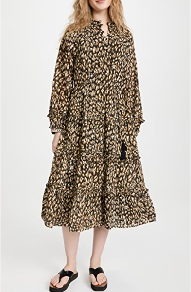 

Notched Leopard Loosen Dresses, As picture, Casual Dresses