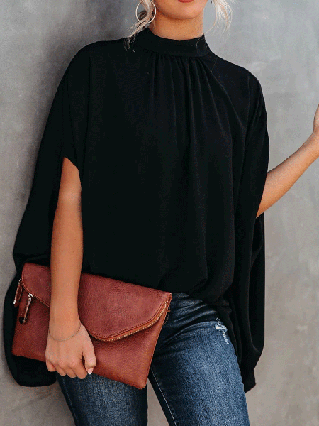 

CAPE SLEEVE BLOUSE - BLACK, Tops