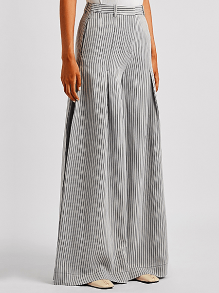 

Spring Loosen Elegant Zipper fly Mid-weight Pants, Stripe, Wide Leg Pants