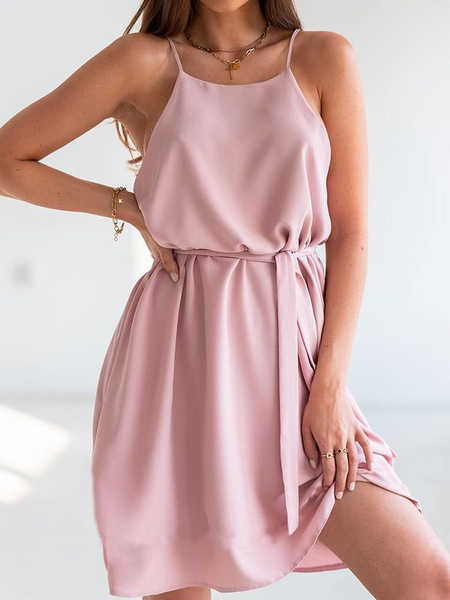 

Spaghetti Loosen Casual Dresses, Pink, Mini Dresses
