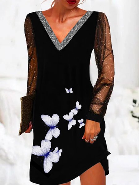 

Cotton Blends Butterfly Loosen Dresses, Black, Mini Dresses