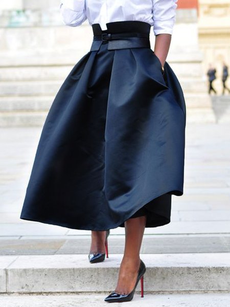 

Daily Work Solid A LineA Long skirt （No Belt）, Black, Maxi Skirts