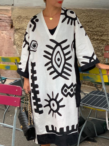 

Boho V Neck Dresses, White, Midi Dresses